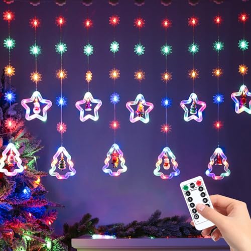 Senchinner Lichtervorhang - 3 Meter 8 Modi USB Weihnachtsdeko Fenster Beleuchtet,Weihnachtsbeleuchtung Fenster Lichtervorhang Innen,Weihnachten Feiertage Fensterdeko-Farbig von Senchinner