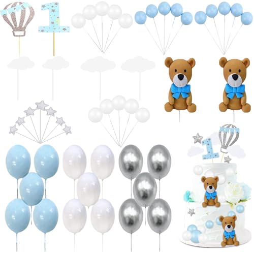 Tortendeko Baby Junge Set, Babyparty Kuchen Dekoration, Tortendeko Babyparty Blau, Tortendeko Kugeln Mit Tragen, Jungen 1.Geburtstag Cake Topper, FüR Baby Shower Und Geburtstag Party von Senchinner