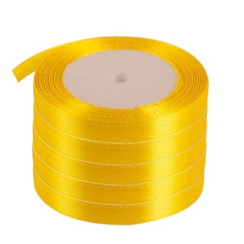 5 Rollen Satinband, 10mm Geschenkpapier Band Rolle 22m Stoffbänder für Geschenkverpackung, Basteln, Hochzeitsdekoration (Gelb) von Senda