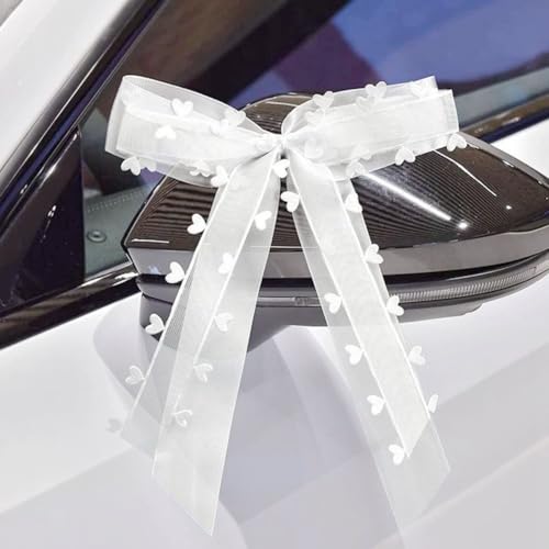 Hochzeit Auto Band Schleifen Organza Herz Muster Hochzeit Schleifen für Geschenkverpackung Blumenarrangements Hochzeit Auto Dekoration (Weiß) von Senda