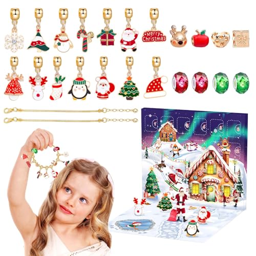 Adventskalender mit Weihnachtsschmuck, 24-Tage-Countdown-Adventskalender für Weihnachten,Handgefertigtes Perlenarmband-Set | Schmuckherstellungsset, Advents-Countdown-Kalender, 24-Tage-Adventskalender von Senermter