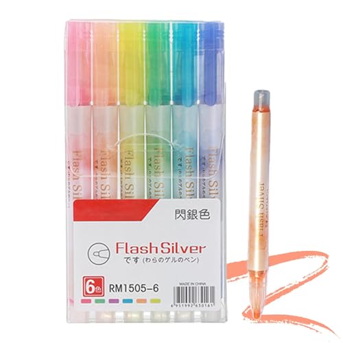 Senermter Textmarker, Textmarker Ästhetisch | 6X Bunte Textmarker mit schräger Spitze,Ästhetische Marker, Pastell-Textmarker-Set, Glitzer-Gelstifte für und Mädchen von Senermter