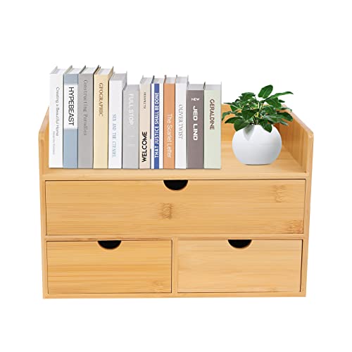 Sengfwin 30 x 19 x 20cm Schreibtisch Organizer holz Kasten Büro Aufbewahrungsbox Mit 3 Schubladen Schreibtischbox Schreibtischbutler Briefablage Büro natur zettelbox Bürobedarf Ablage aufgeräumt von Sengfwin