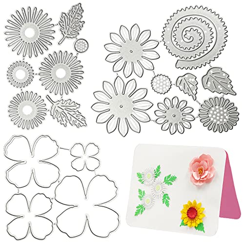 SENHAI 3D-Blumen-Metall-Stanzformen, 2er-Set Sonnenblumen-Stanzschablonen und 1 Satz Blütenblatt-Stanzformen für DIY-Scrapbook, Fotoalbum, dekorativ, Valentinstag, Party, Hochzeit, Frauentag von Senhai