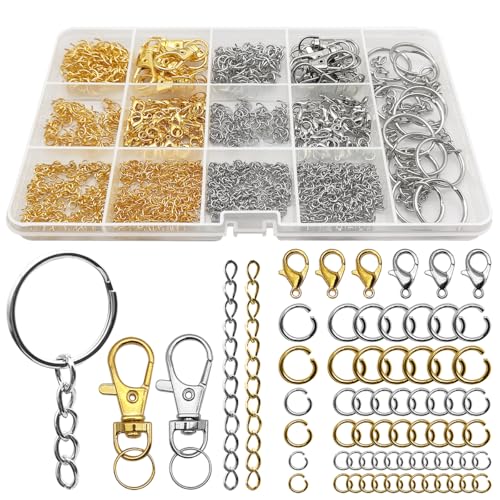 SENHAI 968pcs Schlüsselanhänger Herstellung Kit, Schlüsselanhänger Clip mit Schlüsselanhänger Ringe, Hummer Klauen Verschlüsse, Schlüsselringe Kette Haken Jump Ringe, Schlüsselring von Senhai