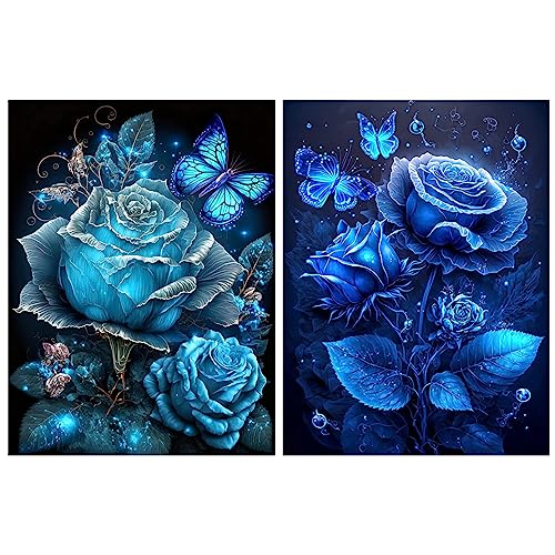 SENHAI Diamant-Kunst-Malerei-Set für Erwachsene, blaue Rose, 5D-Diamant-Kunst-Kits, DIY-Diamant-Kunst-Farben, Basteln für Zuhause, Wanddekoration, Geschenke (30 x 40 cm), 2 Stück von Senhai