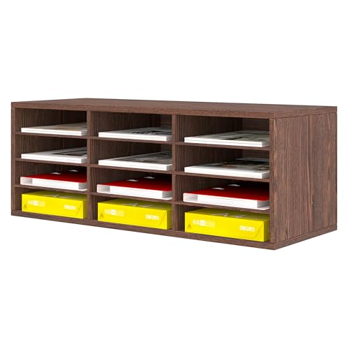 Senhoglb 12 Fächer Schreibtisch Ablagefächer Holz, Aktenablage A4 stapelbar,Schreibtisch Organizer, Büro Ablagefächer, Halten Sie Ihren Desktop Sauber, Retro Baun von Senhoglb