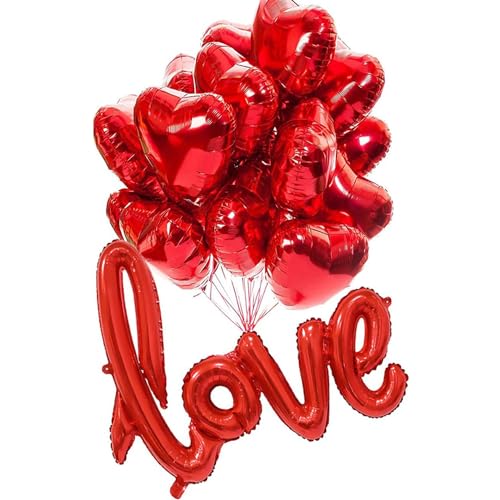 30 Stück Herz Folienballons Rot, 1 Stück LOVE Folienballon, Valentinstag Luftballons, Herz Helium Folienballons Rot, Valentinstag Ballons Deko Herzluftballons von Senidea