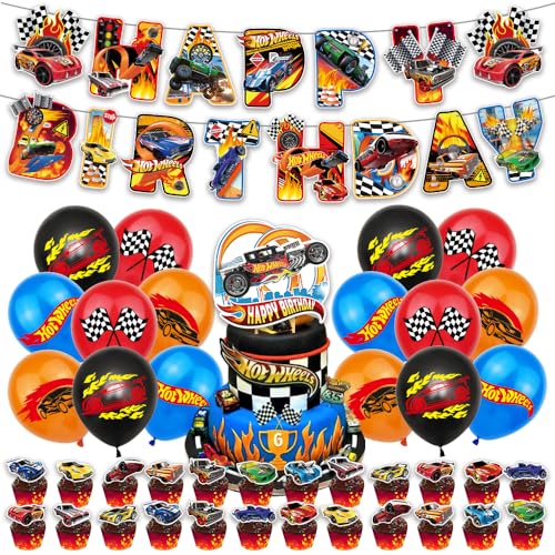 Hot Car Birthday Party Decorations Party Supplies Happy Birthday Banner Balloons Cake Topper Cupcake Toppers Cake Decorations von Senidea