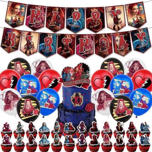 Rise of Red Birthday Party Decorations Party Supplies Happy Birthday Banner Balloons Cake Topper Cupcake Toppers Cake Decorations von Senidea