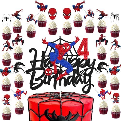 25 Stück Tortendeko 4. Geburtstag Junge Spiderman Tortendeko Spiderman Cake Topper 4 Geburtstag Kinder Torte Deko 4 Jahre Geburtstag Kuchendeko von Senidea