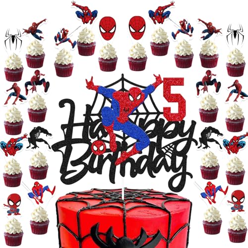 25 Stück Tortendeko 5. Geburtstag Junge Spiderman Tortendeko Cake Topper 5 Geburtstag Kinder Torte Deko 5 Jahre Geburtstag Spiderman Kuchendeko von Senidea