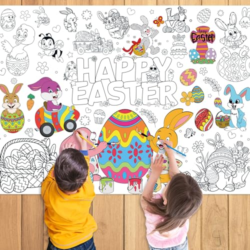 Ostern Ausmaltischdecke Kinder,Ostern Deko,Maltischdecke für Kinder,Riesige DIY Papier-Tischdecke,Osternbasteln Kinder, Ostern-Bastelposter, Spiele und Aktivitäten für Kinder-110 x 80 cm von Senken