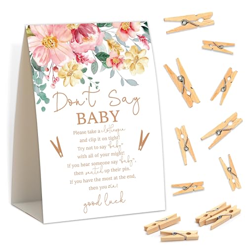 Babyparty-Spiele – Frühlingsblumen sagen Sie nicht, Baby-Wäscheklammer-Spiel, 1 Schild und 50 Mini-Wäscheklammern, Gender Reveal-Spiel, Blumen-Babyparty-Dekorations-Zubehör (JZC20) von Senkiiv