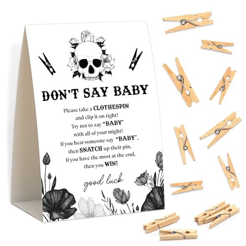 Babyparty-Spiele - Halloween Don't Say Baby Wäscheklammer-Spiel, 1 Schild und 50 Mini-Wäscheklammern, Geschlecht Enthüllungsspiel, Gothic Babyparty Dekoration Supplies (WH03) von Senkiiv