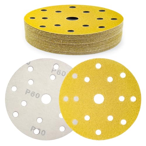 SenmaiTools Schleifpapier 150 mm Klett 15 Loch 60 Körnung,6 Zoll Schleifpads, Schleifscheiben Set für Exzenterschleifer- für Holz Metall und Farbe 30 Stück von SenmaiTools