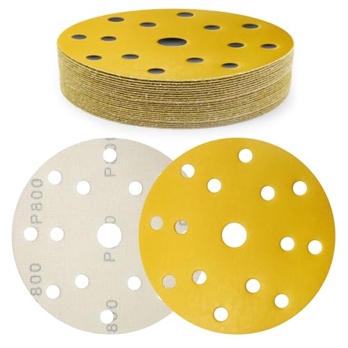 Senmai Tools Schleifpapier 150 mm Klett 15 Loch, Schleifpads 800 Körnung, 30 Stück Schleifscheiben 150 mm Set für Rund Exzenterschleifer- für Holz Metall und Farbe von SenmaiTools