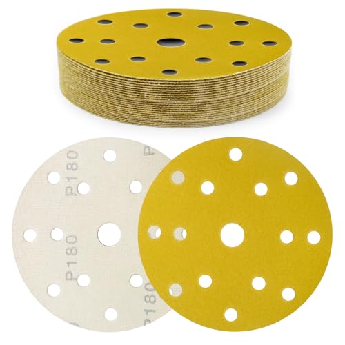 Senmai Tools Schleifpapier 150 mm Klett 15 Loch, Schleifpads 180 Körnung, 30 Stück Schleifscheiben 150 mm Set für Rund Exzenterschleifer- für Holz Metall und Farbe von SenmaiTools