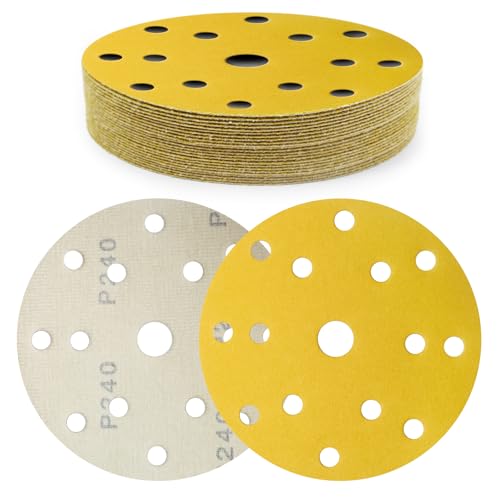 Senmai Tools Schleifpapier 150 mm Klett 15 Loch, Schleifpads 240 Körnung, 30 Stück Schleifscheiben 150 mm Set für Rund Exzenterschleifer- für Holz Metall und Farbe von SenmaiTools