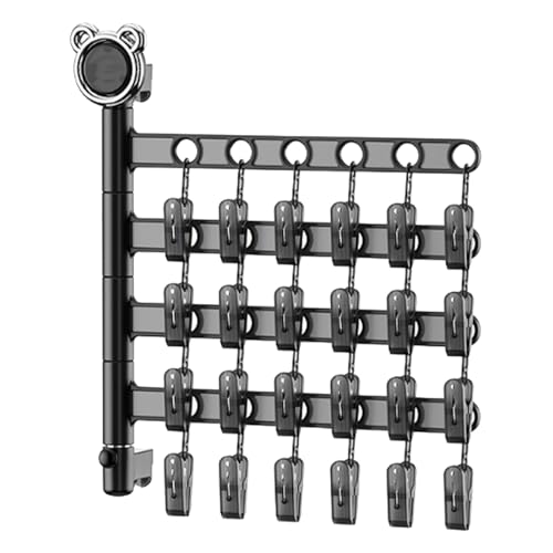 Senrusa An der Wand montierter, Faltbarer Sockenständer mit Mehreren Clips, multifunktionaler 4-lagiger Kleiderbügelständer für zu Hause (Transparent Black) von Senrusa