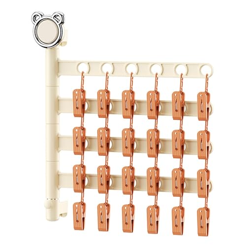 Senrusa An der Wand montierter, Faltbarer Sockenständer mit Mehreren Clips, multifunktionaler 4-lagiger Kleiderbügelständer für zu Hause (Transparent Cream Color) von Senrusa