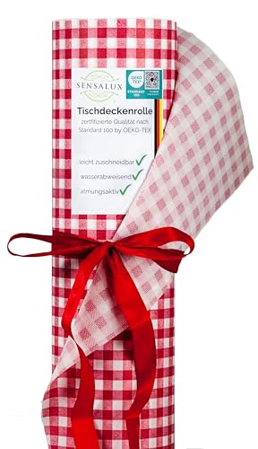 Sensalux Nature Tischdeckenrolle, Tischtuch, CO²-neutrale Produktion, Ihr grüner Fußabdruck - 1,18m x 25m Karo, Weiß-Rot von Sensalux