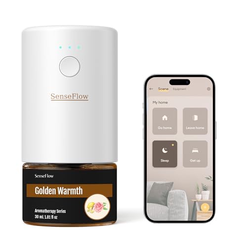 SenseFlow Duftstecker Lufterfrischer Diffuser Smart Wi-Fi SF101S – Verstellbarer Zerstäuber, Duftölflakon Duftöl Set, 120-Tage Aroma, LED-Licht, anpassbarer Zeitplan für Zuhause - Goldene Wärme von SenseFlow