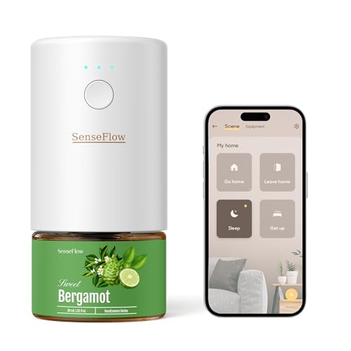 SenseFlow Duftstecker Lufterfrischer Diffuser Smart Wi-Fi SF101S - Verstellbarer Zerstäuber, Duftölflakon Duftöl Set, 120-Tage Aroma, LED-Licht, anpassbarer Zeitplan für Zuhause & Hotel - Bergamotte von SenseFlow