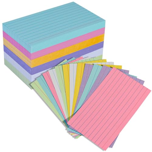 SenseYo Karteikarten, liniert, 7,6 x 12,7 cm, bunte Karteikarten zum Lernen schwerer Notizkarten für Büro, Zuhause, 300 Stück von SenseYo