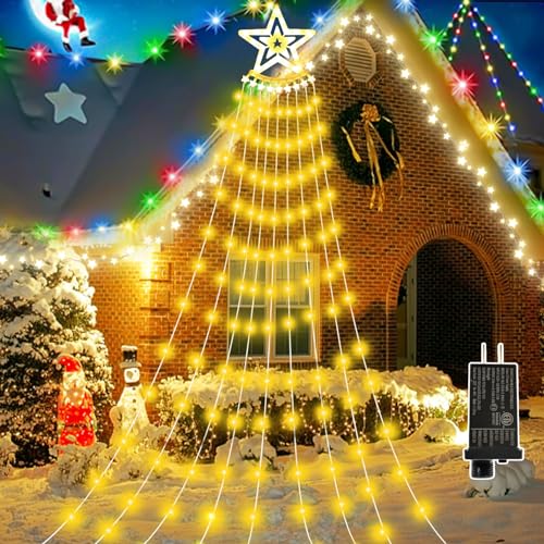 Sentasi Weihnachtsbeleuchtung Außen,3.5M×9 Lichterkette 350 LED Christbaumbeleuchtung mit Sterne,8 Modi IP44 Wasserdicht Lichterkette Sterne für Weihnachtsdekoration/Garten/Hochzeit/Indoor/Outdoor von Sentasi