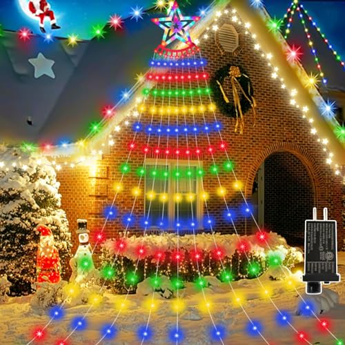 Sentasi Weihnachtsbeleuchtung Außen,3.5M×9 Lichterkette 350 LED Christbaumbeleuchtung mit Sterne,8 Modi IP44 Wasserdicht Lichterkette Sterne für Weihnachtsdekoration/Garten/Hochzeit/Indoor/Outdoor von Sentasi