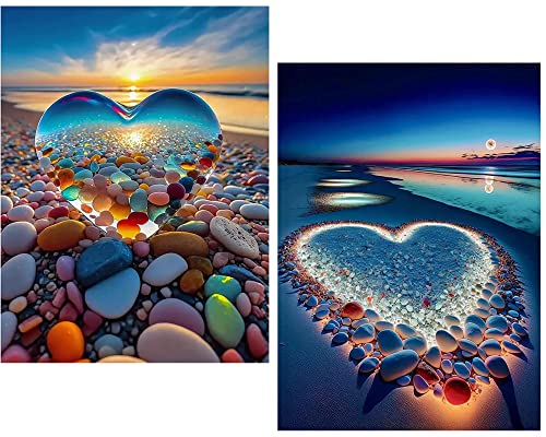 Senyanoe 2 Stück 5D Diamond Painting Kristall Herz Diamant Malerei Strand Diamant Painting Bilder Full Drill Kreuzstich Stickerei Malerei Diamant Malerei Mosaikherstellung für Home 30×40cm von Senyanoe