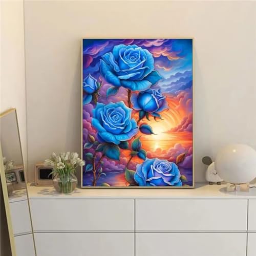 5D Diamond Painting Blumen Rose Sonnenaufgang Diamant Painting Bilder DIY Full Rund Diamond Art Set Erwachsene,Diamant Kunst Malerei Stickerei Set Kreuzstich Geschenke Home Wand Dekor,70x90cm von Senyanr