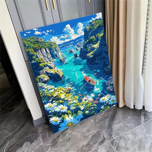 DIY Malen Nach Zahlen Erwachsene Berg Fluss Blume Paint by Numbers Kit mit Rahmen,mit Pinseln und Acrylfarben Handgemalt Ölgemälde für Home Décor Geschenk - 45x60cm von Senyanr