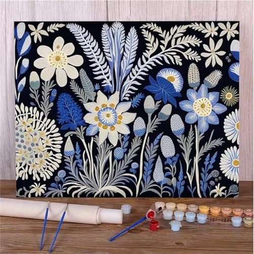 DIY Malen Nach Zahlen Erwachsene Blaue Blumen Paint by Numbers Kit mit Rahmen,mit Pinseln und Acrylfarben Handgemalt Ölgemälde für Home Décor Geschenk - 60x75cm von Senyanr