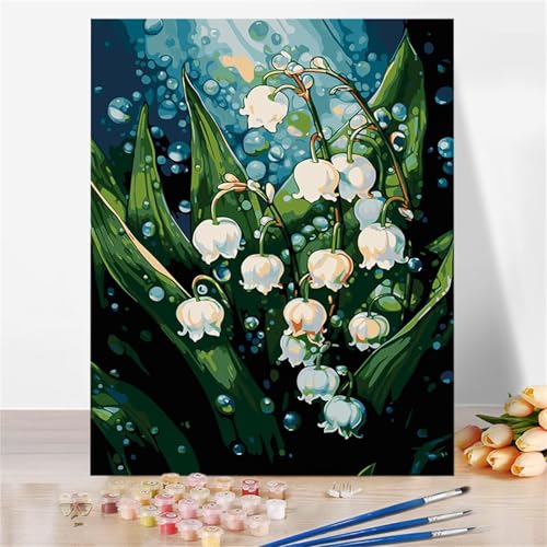 DIY Malen Nach Zahlen Erwachsene Blume Pflanze Paint by Numbers Kit mit Rahmen,mit Pinseln und Acrylfarben Handgemalt Ölgemälde für Home Décor Geschenk - 60x75cm von Senyanr