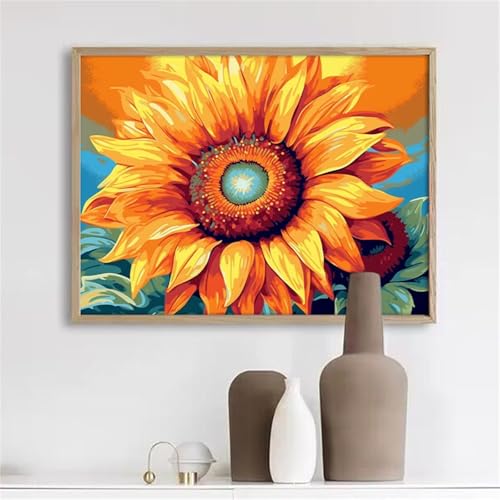 DIY Malen Nach Zahlen Erwachsene Blume Sonnenblume Paint by Numbers Kit mit Rahmen,mit Pinseln und Acrylfarben Handgemalt Ölgemälde für Home Décor Geschenk - 50x65cm von Senyanr