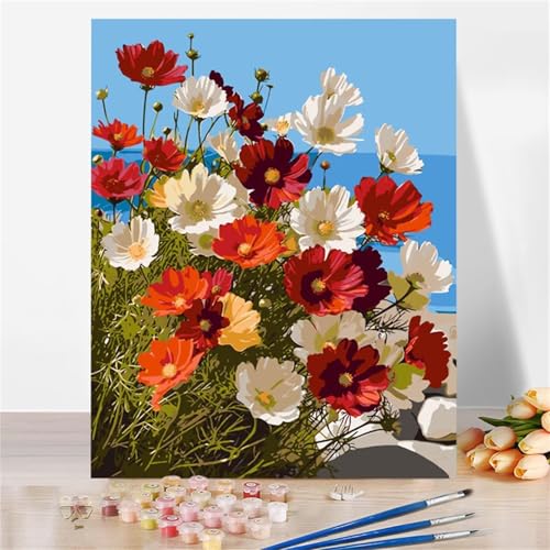 DIY Malen Nach Zahlen Erwachsene Bunte Blumen Paint by Numbers Kit mit Rahmen,mit Pinseln und Acrylfarben Handgemalt Ölgemälde für Home Décor Geschenk - 45x60cm von Senyanr