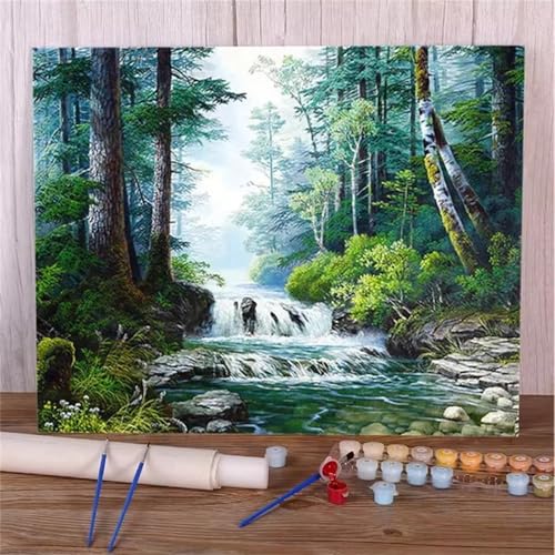 DIY Malen Nach Zahlen Erwachsene Flussbaum Paint by Numbers Kit mit Rahmen,mit Pinseln und Acrylfarben Handgemalt Ölgemälde für Home Décor Geschenk - 45x60cm von Senyanr