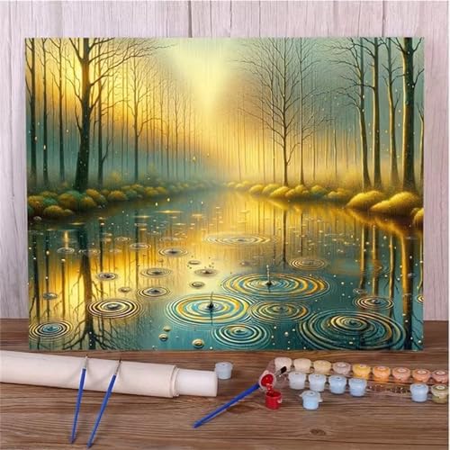 DIY Malen Nach Zahlen Erwachsene Flussregen Paint by Numbers Kit mit Rahmen,mit Pinseln und Acrylfarben Handgemalt Ölgemälde für Home Décor Geschenk - 55x70cm von Senyanr