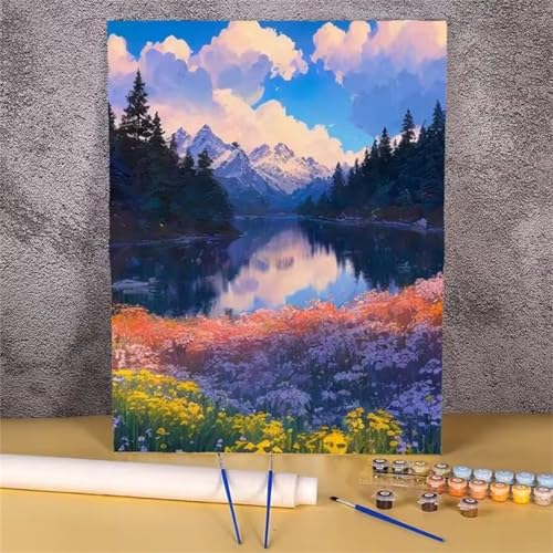 DIY Malen Nach Zahlen Erwachsene Flusswälder Paint by Numbers Kit mit Rahmen,mit Pinseln und Acrylfarben Handgemalt Ölgemälde für Home Décor Geschenk - 45x60cm von Senyanr