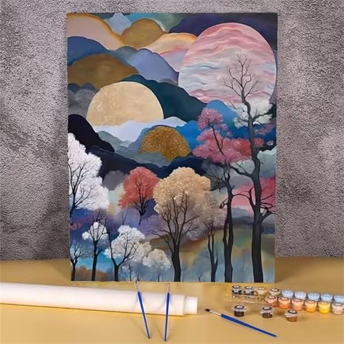 DIY Malen Nach Zahlen Erwachsene Geometrische Landschaft Paint by Numbers Kit mit Rahmen,mit Pinseln und Acrylfarben Handgemalt Ölgemälde für Home Décor Geschenk - 45x60cm von Senyanr