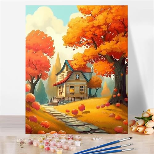 DIY Malen Nach Zahlen Erwachsene Herbstbaum Paint by Numbers Kit mit Rahmen,mit Pinseln und Acrylfarben Handgemalt Ölgemälde für Home Décor Geschenk - 40x50cm von Senyanr