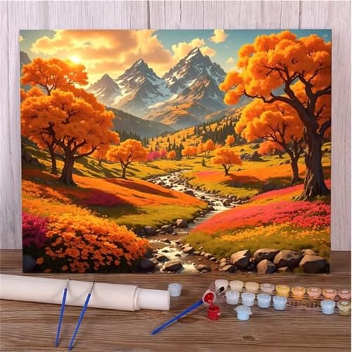 DIY Malen Nach Zahlen Erwachsene Herbstberg Paint by Numbers Kit mit Rahmen,mit Pinseln und Acrylfarben Handgemalt Ölgemälde für Home Décor Geschenk - 50x65cm von Senyanr