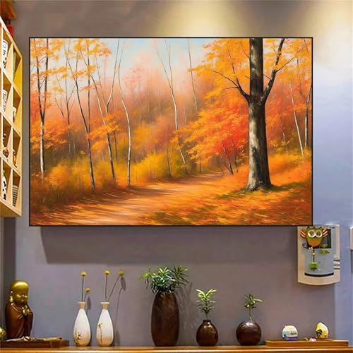 DIY Malen Nach Zahlen Erwachsene Herbstlandschaft Paint by Numbers Kit mit Rahmen,mit Pinseln und Acrylfarben Handgemalt Ölgemälde für Home Décor Geschenk - 55x70cm von Senyanr