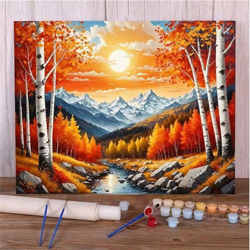 DIY Malen Nach Zahlen Erwachsene Herbstwald Paint by Numbers Kit mit Rahmen,mit Pinseln und Acrylfarben Handgemalt Ölgemälde für Home Décor Geschenk - 45x60cm von Senyanr