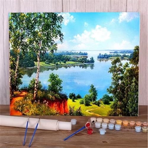 DIY Malen Nach Zahlen Erwachsene Landschaft Fluss Paint by Numbers Kit mit Rahmen,mit Pinseln und Acrylfarben Handgemalt Ölgemälde für Home Décor Geschenk - 45x60cm von Senyanr