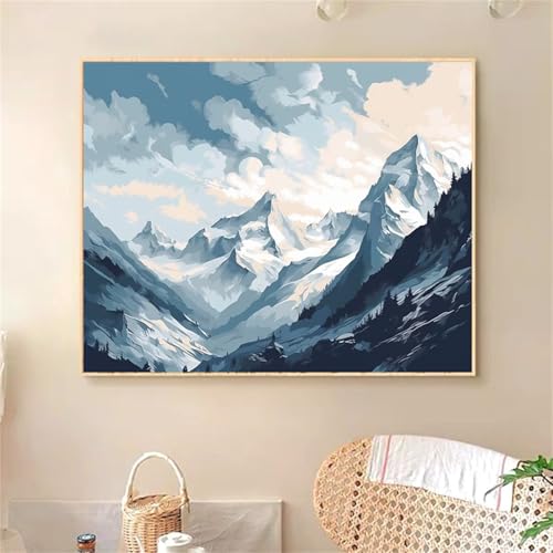 DIY Malen Nach Zahlen Erwachsene Landschaft Gebirge Paint by Numbers Kit mit Rahmen,mit Pinseln und Acrylfarben Handgemalt Ölgemälde für Home Décor Geschenk - 55x70cm von Senyanr