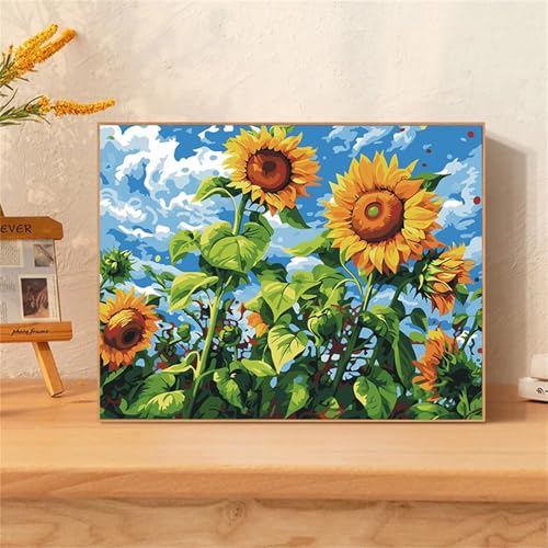 DIY Malen Nach Zahlen Erwachsene Landschaft Sonnenblumen Paint by Numbers Kit mit Rahmen,mit Pinseln und Acrylfarben Handgemalt Ölgemälde für Home Décor Geschenk - 40x50cm von Senyanr