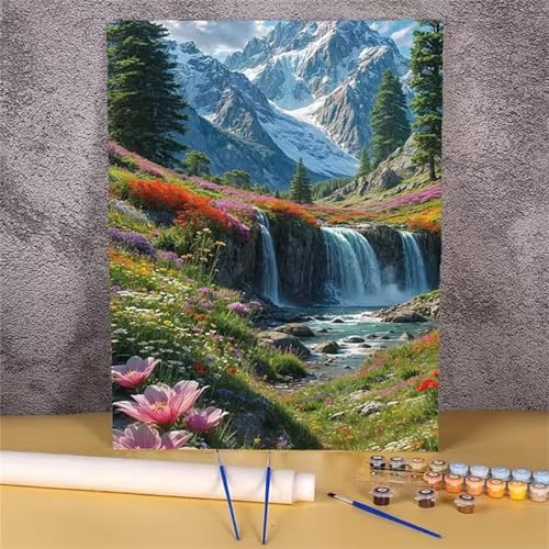 DIY Malen Nach Zahlen Erwachsene Landschaft Wasserfälle Paint by Numbers Kit mit Rahmen,mit Pinseln und Acrylfarben Handgemalt Ölgemälde für Home Décor Geschenk - 55x70cm von Senyanr